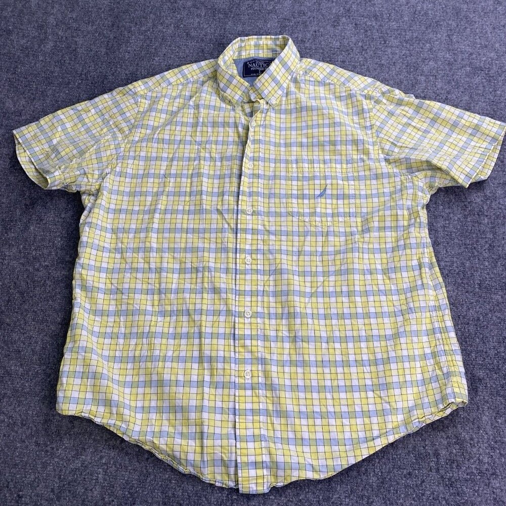 Nautica Shirt Mens L Yellow Plaid Preppy Golf Classic Coastal Resort Y2K Officia